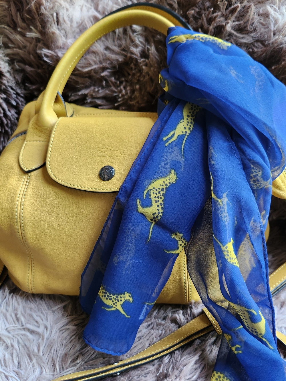 Vintage Royal Blue Cheetah Scarf Made In Japan